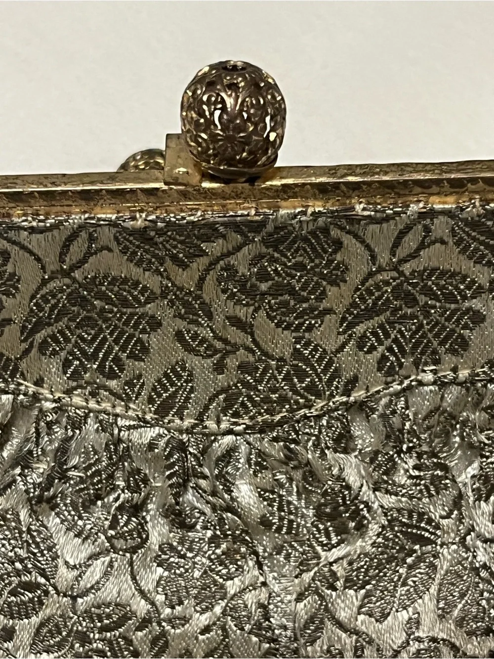 Vintage Gold & Silver Jacquard Clutch Opera Purse Made in France Metal Frame